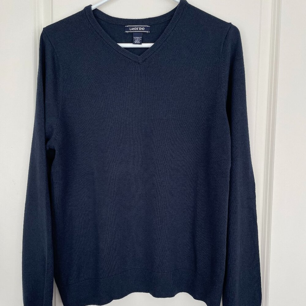 Boys Lands' End Navy Fine-gauge V-neck Sweater XL (18-20)